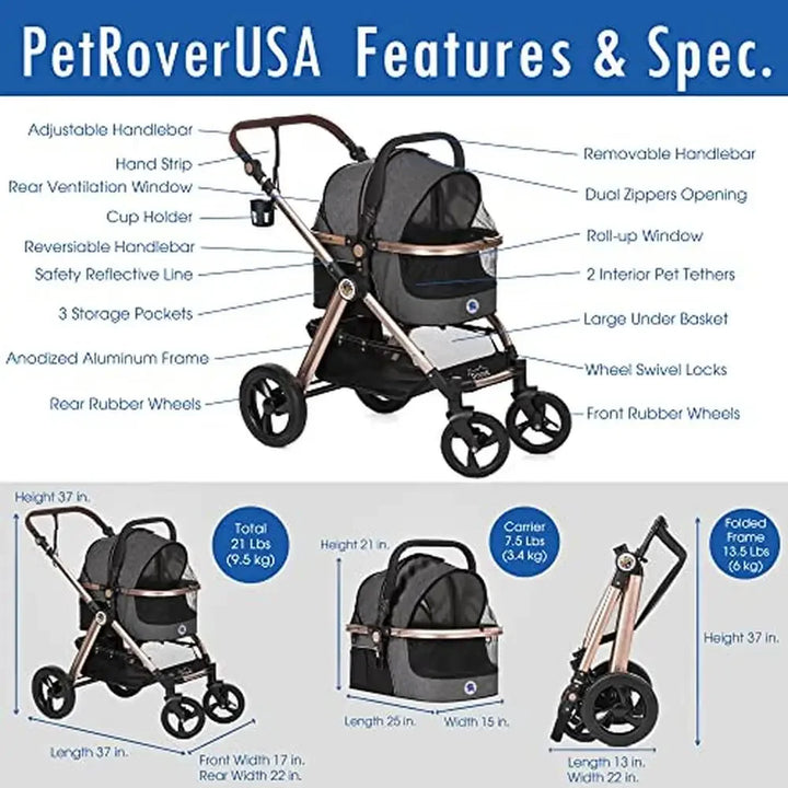 3-in-1 Luxury Pet Stroller Travel Carrier Car Seat