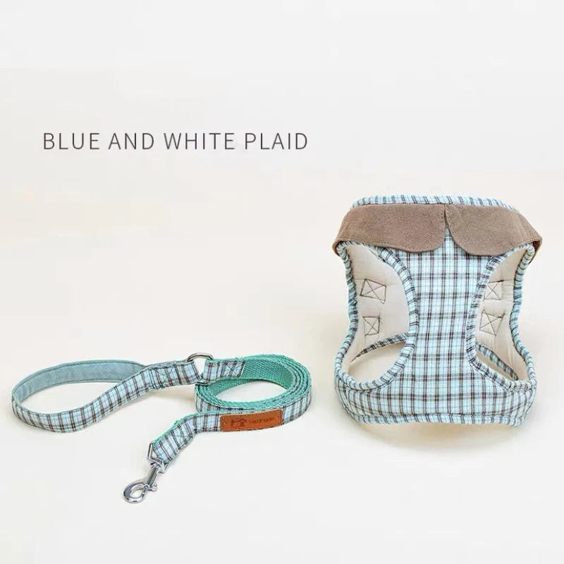 Plaid Vest Dog Harness And Leash for Small Dogs