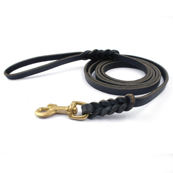 Brown/Black Genuine Leather Dog Long Leash Braided