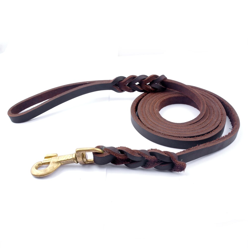 Brown/Black Genuine Leather Dog Long Leash Braided