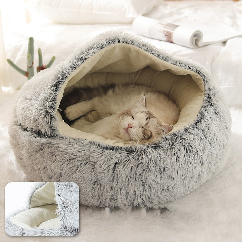 Round Plush Warm Bed House For Dogs