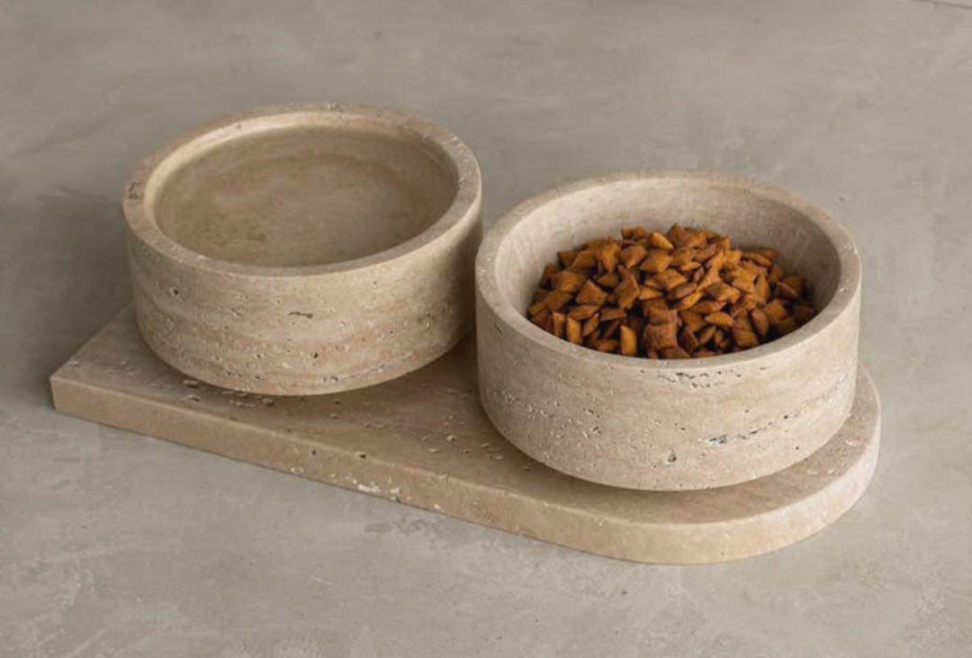 Luxury Travertine Dog Bowl Set