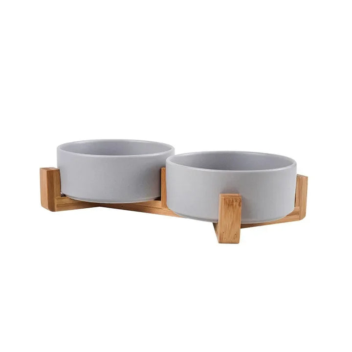 Ceramic Dog Bowl With Wood Stand