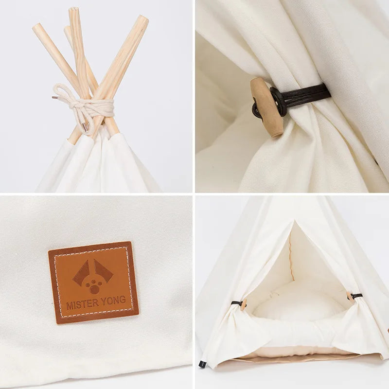 Folding Wood Teepee Portable Dog Tent