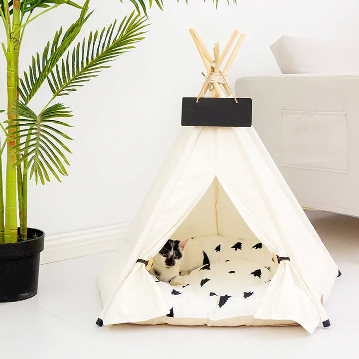 Folding Wood Teepee Portable Dog Tent