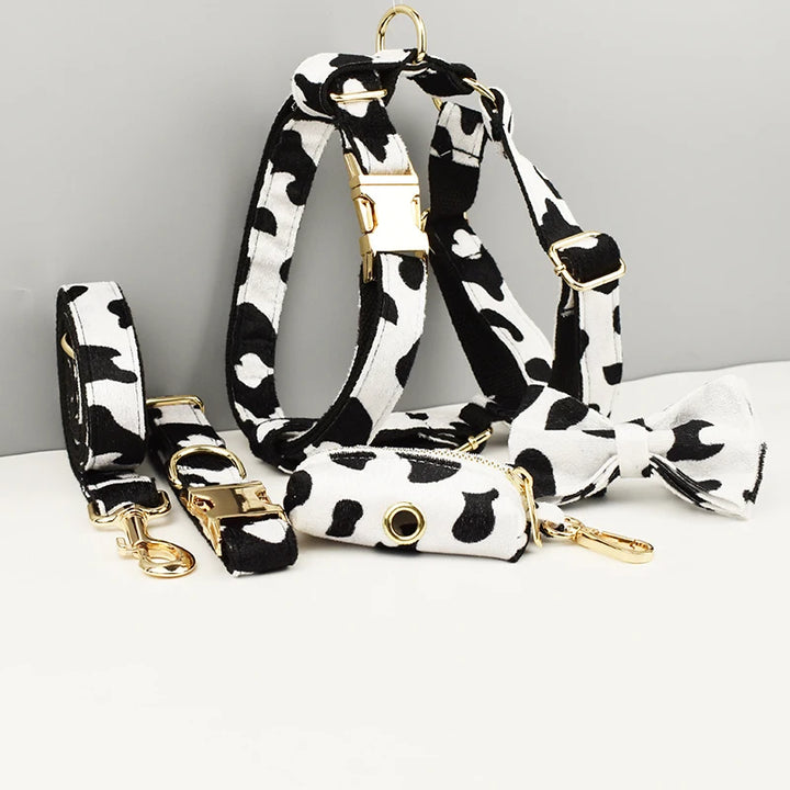 Designer Luxury Cow Print Dog Collar and Leash