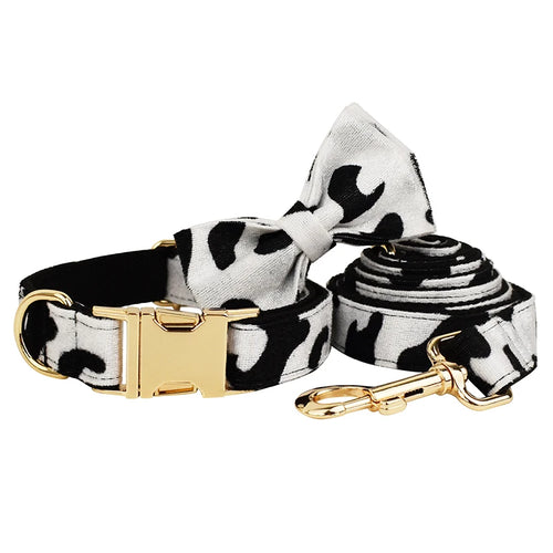 Designer Luxury Cow Print Dog Collar and Leash