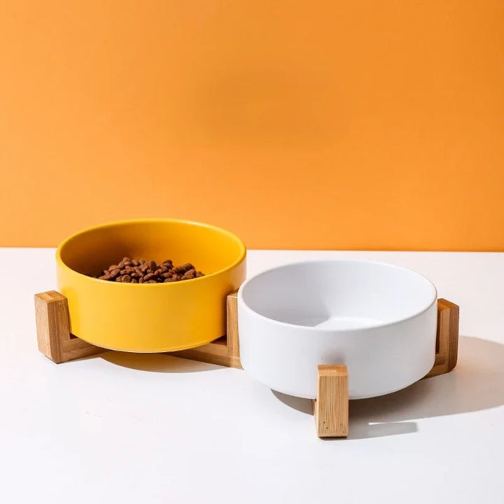 Ceramic Dog Bowl With Wood Stand