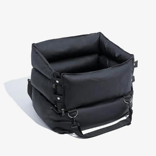 Leather Dog Car Seat Bed with Built-in Safety Buckle