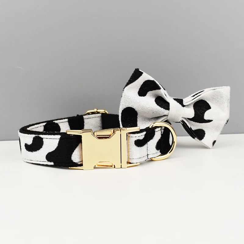 Designer Luxury Cow Print Dog Collar and Leash