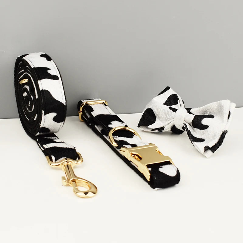 Designer Luxury Cow Print Dog Collar and Leash