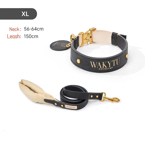 Luxury Leather Dog Collar & Leash with Padded Handle