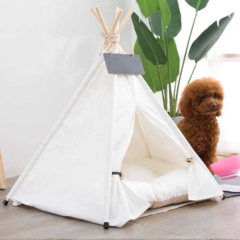 Folding Wood Teepee Portable Dog Tent