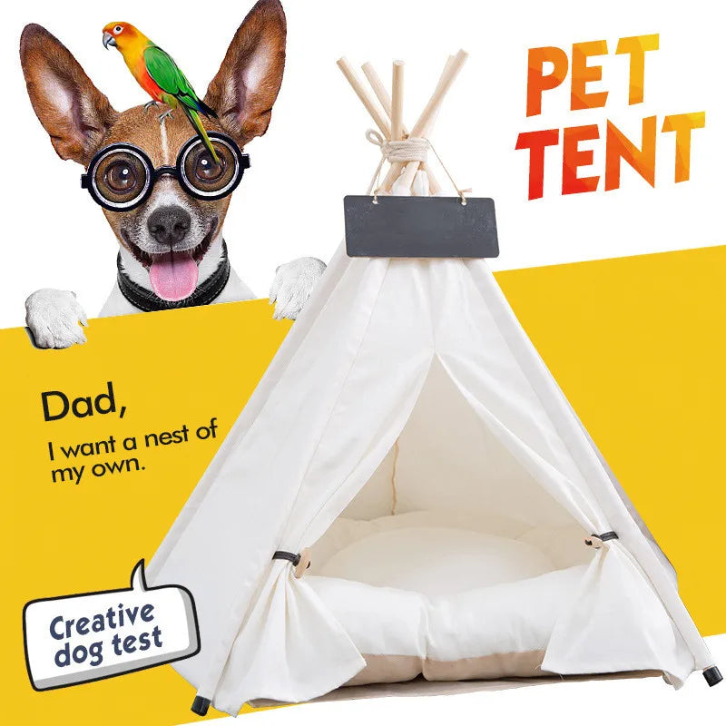 Folding Wood Teepee Portable Dog Tent