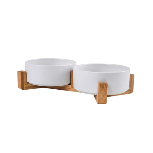 Ceramic Dog Bowl With Wood Stand