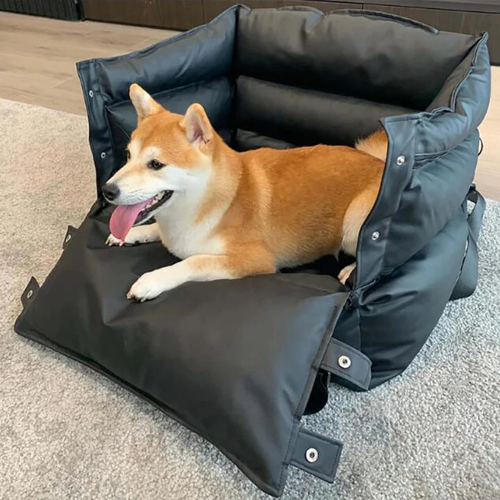 Leather Dog Car Seat Bed with Built-in Safety Buckle