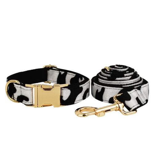 Designer Luxury Cow Print Dog Collar and Leash