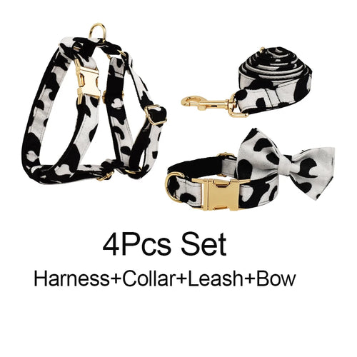 Designer Luxury Cow Print Dog Collar and Leash