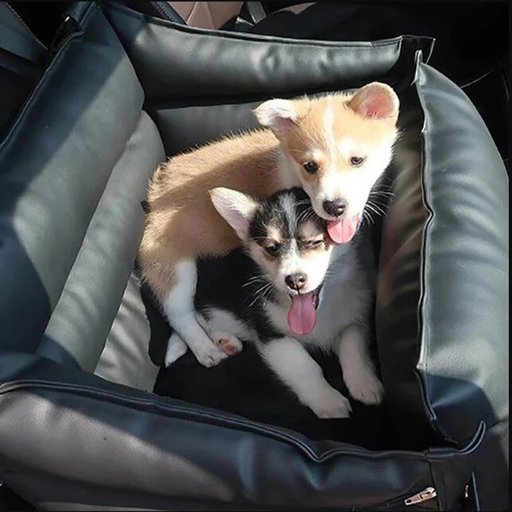 Leather Dog Car Seat Bed with Built-in Safety Buckle